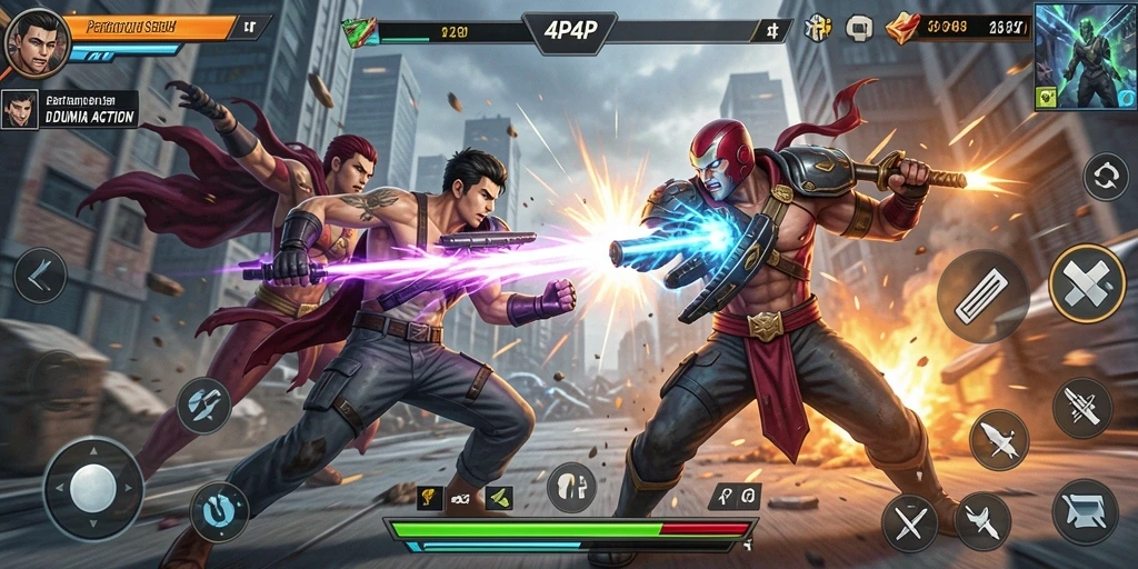 Tampilan gameplay seru dari aksi 4P4P yang mendebarkan.