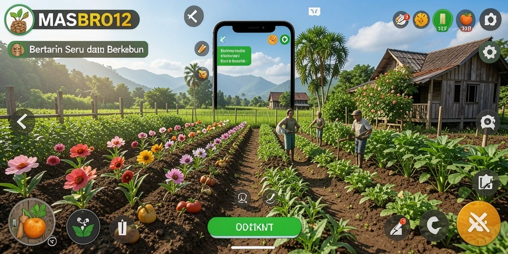 Tampilan gameplay menarik dari MASBRO12 dengan kebun yang indah.