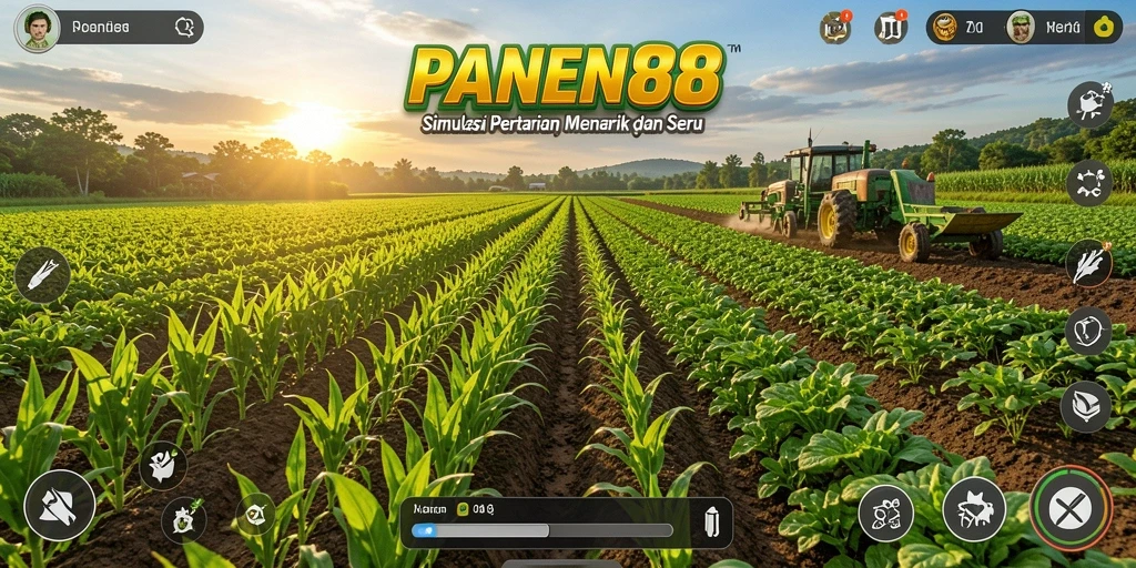 Screenshot gameplay PANEN88 menunjukkan suasana kebun yang cerah dan interaktif.