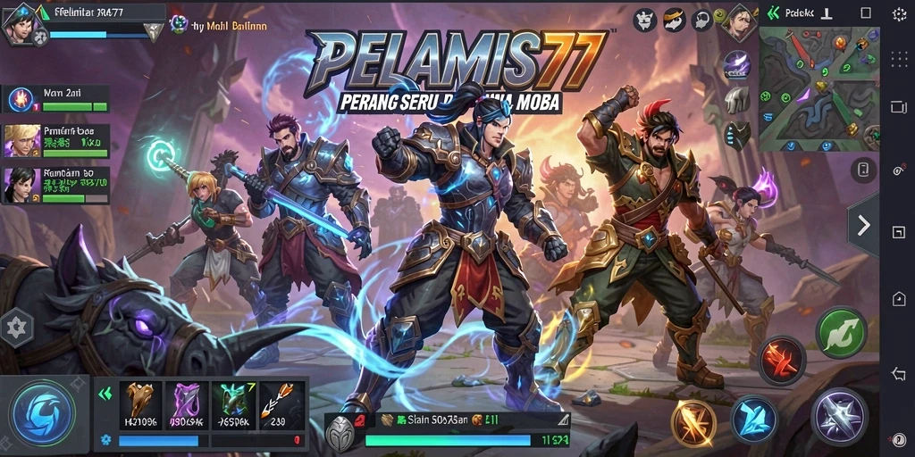 Tampilan seru dari gameplay PELAMIS77 dengan aksi MOBA yang menarik.