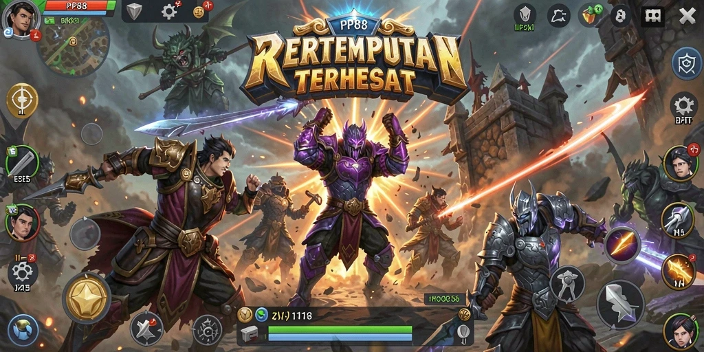 Tangkapan layar PP88 menunjukkan aksi pertempuran seru dalam arena Battle Royale.